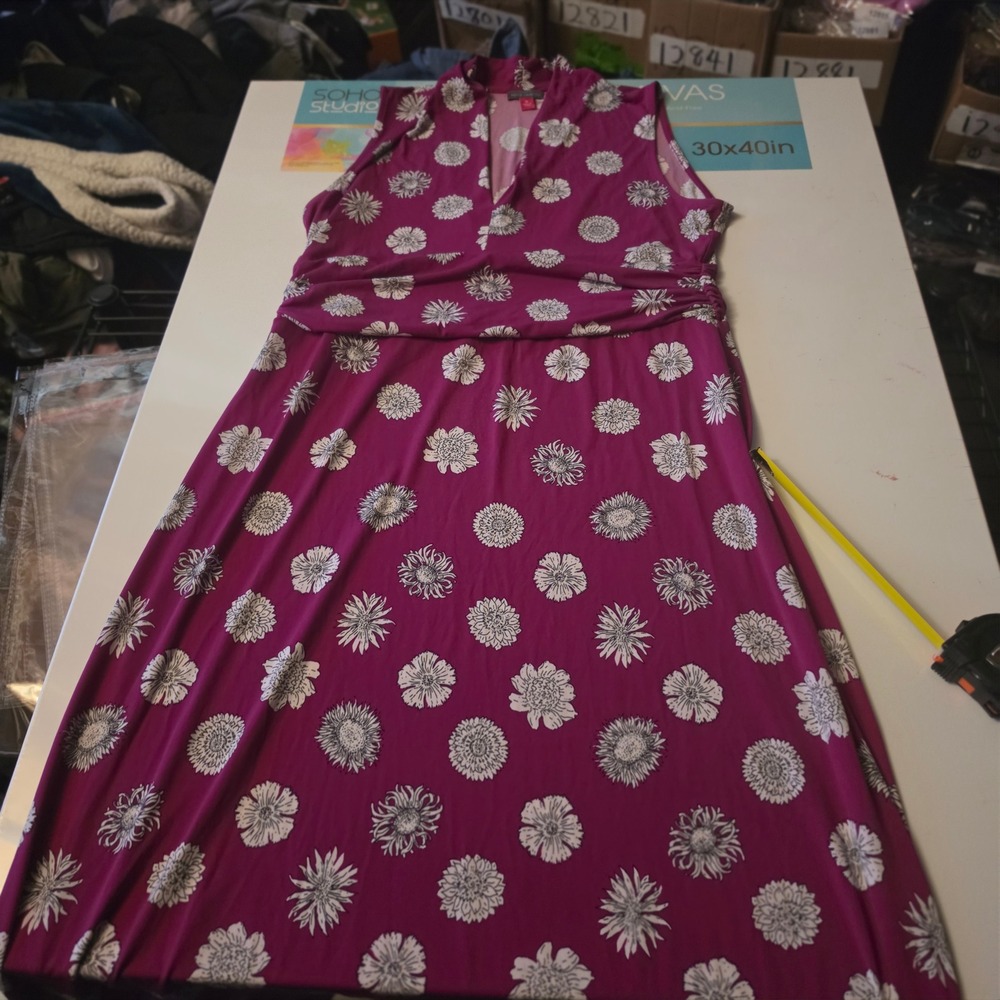 Vince Camuto Women XL Magenta Pink Floral Sleeveless V-Neck Maxi Dress